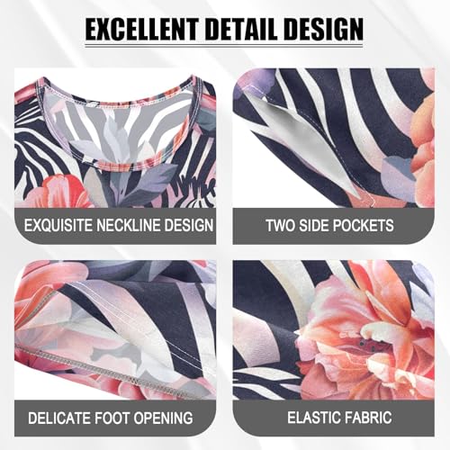 ALAZA Zebra Floral Flower Pajamas Short Sleeve 2 Piece Sleepwear Top and Bottom Pajama Set Unisex4