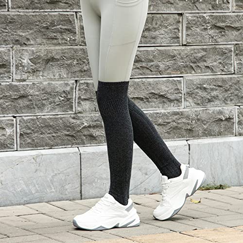 Glenmearl Women Stirrup Leg Warmers With Heel Hole, Girls Knee High Knitted Warm Legwarmers, Kawaii Boot Stockings For Ballet Yoga Dance, Retro 80S Accessories For Women 27In (Black&Grey) #TOP6