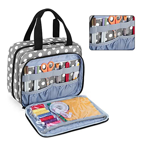 Luxja Large Sewing Organizer With 3 Inner Sections (Fold Up Easily), Sewing Supply Organizer With Versatile Pockets (No Accessories Included), Polka Dots #TOP1