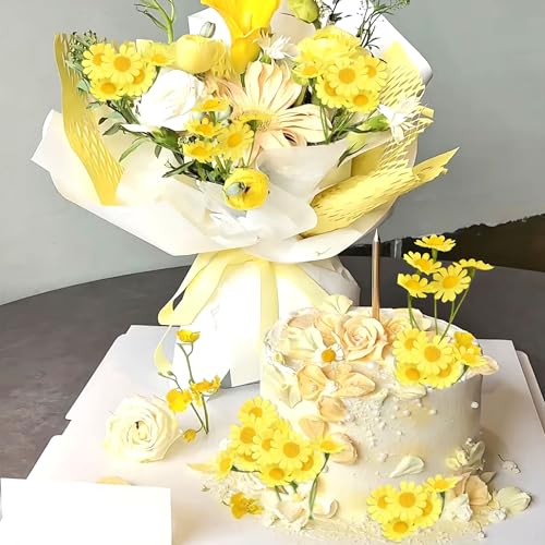 40PCS Small Daisy Branch Cupcake Toppers Artificial 3D Yellow Daisy Cake Toppers for Yellow Daisy Girls Birthday Baby Shower Flower Party Centerpiece Table Decorations Supplies by Keaziu - Used condition - Image 3
