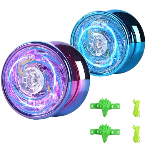 2 PCS Yoyo Lumineux Yoyo Professionnel Yoyo en Plastique Yoyo Réactif Yoyo Enfant Yoyo Jouet avec Cordons Yoyo + Protège-Doigts JoJo LED pour Enfants Débutants Adulte Cadeaux pour Enfants