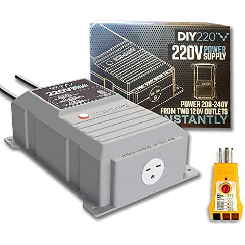 K KRIËGER DIY220 Quick Connect 220V Power Supply, Power 208-240 Volts from Two Separate 110/120V AC Circuits, 220V 15A AC Output Outlet with GFCI Outlet Circuit Tester Cover