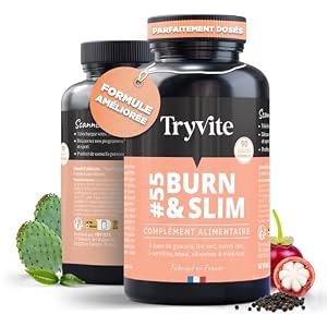 TRYVITE BURN&SLIM | Bruleur de Graisse Homme Femme | Coupe Faim Puissant et Efficace Minceur Perte de Poids Rapidement | 90 gélules
