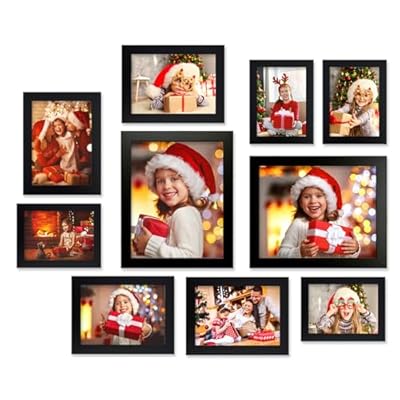 PWTAKO Black Picture Frames Collage Wall Decor 10 Pack, Gallery Wall Frame Set for Wall Mounting, Multi Sizes Including 8x10, 5x7, 4x6 Family Photo Frames