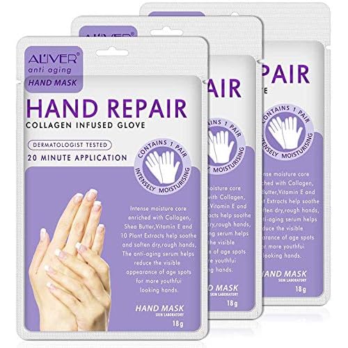 Hand Mask Moisturising 3 Packs, Exfoliating Hand Mask and Natural Therapy Collagen Deep Infused Moisturizing Gloves Repairing Damaged, Dry and Cracked Skin for Women or Men（Lavender)