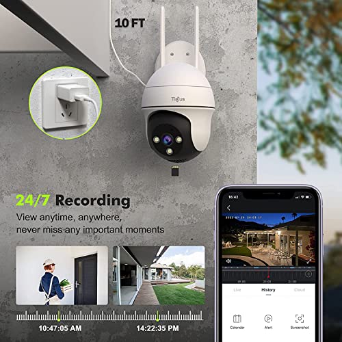 Tiejus Security Camera Outdoor, 2K Outdoor Security Cameras With 360° Ptz, 2.4G Wifi Wired Home Surveillance Camera, 24/7, 3Mp Color Night Vision/Spotlight/2 Way Talk/Work With Alexa/Auto Tracking #TOP2