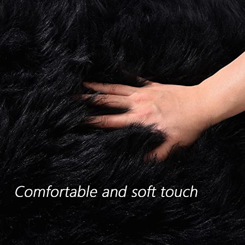 Latepis 2X10 Runner Rug Black Faux Sheepskin Fur Rug Washable Rug Shag Rug Fluffy Carpet For Bedroom For Home Decor Rectangle #TOP3