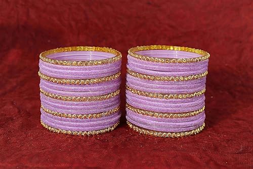 Image of NMII Premium Glass & Golden Beads Velvet Bangle Set For Women and Girls | Velvet Chudi | Traditional Chudi Set | Designer Girl's Bangles Bracelet | Wedding, Party, Festive, Daily- Set of 34