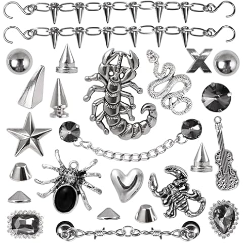 EnriQ Shoe charms for Women Men, Bling Jewels Shoe Charms for shoes with holes, Cool Punk Style Shoe Charms Decoration with Chains Party Favors Birthday Christmas Gifts Cover