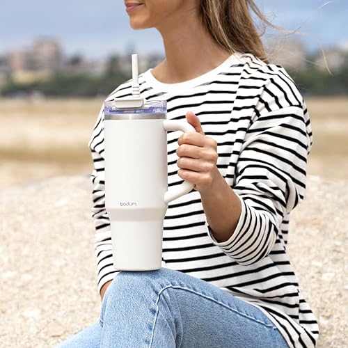 Bodum Travel Mug Tumbler 1.2 L Sleek Silver, Metal Water Bottle with Straw, Handle and Lid, Dishwasher Safe - Image 4