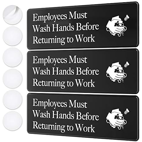 ASSURED SIGNS Employees Must Wash Hands Sign - 3 Pack - 3" x 9" - Ideal Hand Washing Signs for Wall, Door or Sink - Perfect Wash Your Hands Sign Notice for Food Service, Staff Bathroom, Hand Washing Station, or Commercial Kitchen Cover