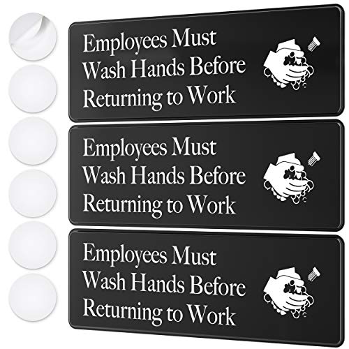 ASSURED SIGNS Employees Must Wash Hands Sign - 3 Pack - 3" x 9" - Ideal Hand Washing Signs for Wall, Door or Sink - Perfect Wash Your Hands Sign Notice for Food Service, Staff Bathroom, Hand Washing Station, or Commercial Kitchen