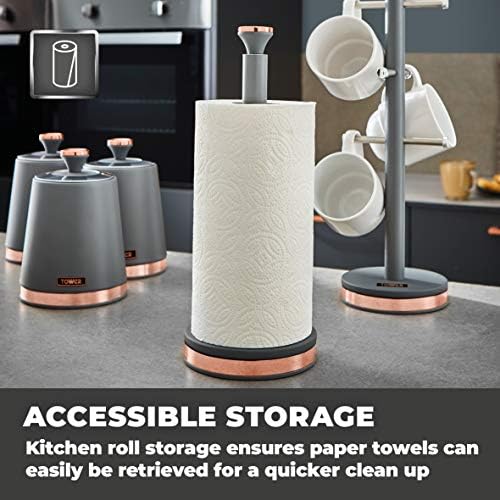Tower T826133GRY Cavaletto Towel Pole Kitchen Roll Holder with Soft Underliner, Grey and Rose Gold