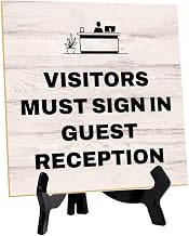 Visitors Must Sign In At Guest Reception 5"x 5" Square Table Sign With Acrylic Easel | Touch-Free & Do Not Disturb Table Signs