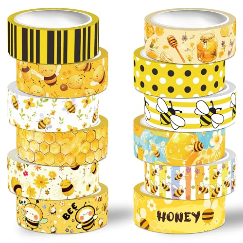 NIKOMIE Bee Washi Tape Set,12 Rolls Honey Daisy Decorative Tape