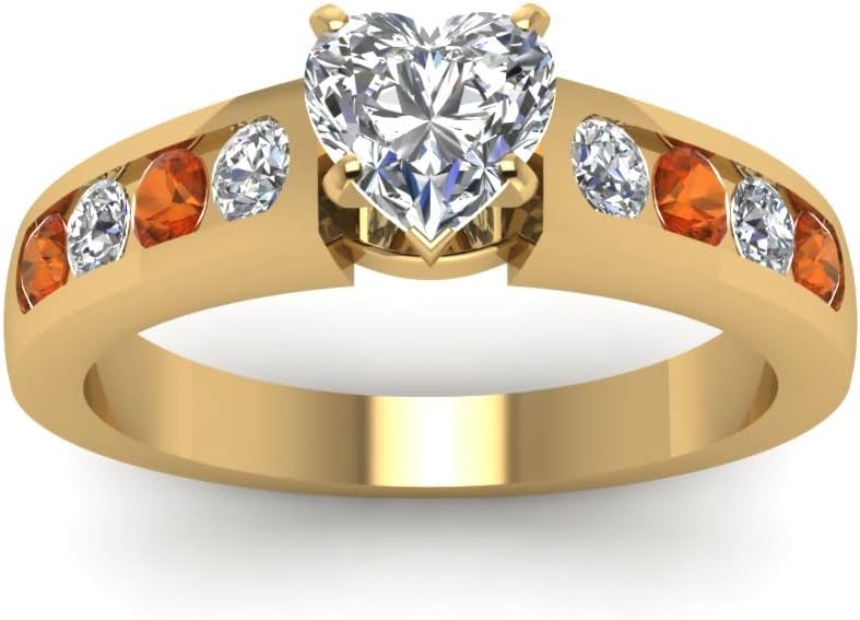 Choose Your Gemstone Channel Set Diamond CZ Ring Yellow Gold Plated Heart Shape Side Stone Engagement Rings Everyday Jewelry Wedding Jewelry Handmade Gifts for Wife US Size 4 to 12