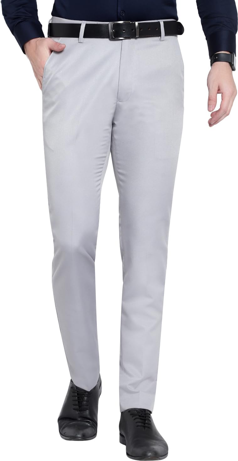 FMK Men's Formal Regular Fit Cotton Blend Light Grey Trouser-picture-53