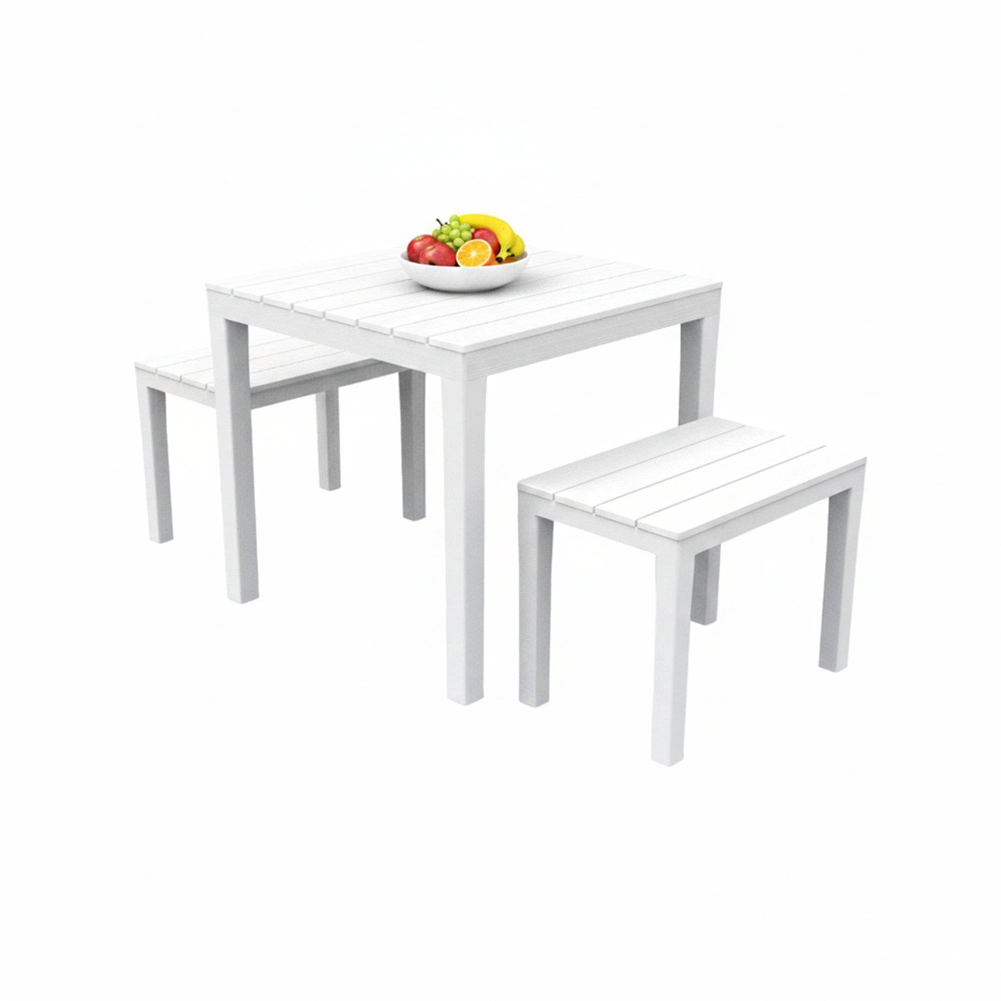 Dmora - Set Salotto da Esterno Moncalieri, Composizione da Giardino con 1 Tavolo Quadrato e 2 panche, Salottino Indoor e Outdoor da PIC Nic, 100% Made in Italy, Bianco