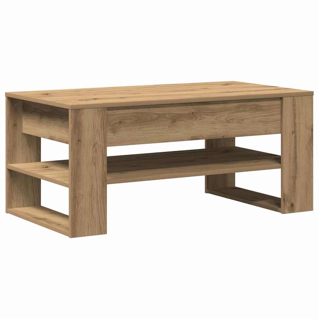 Tavolino da salotto in legno ingegnerizzato rovere artigianale 102 x 55 x 45 cm con ripiano portaoggetti salvaspazio per soggiorno moderno e design industriale