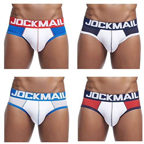 JOCKMAIL Men's Underwear Briefs Mesh Breathable Men Briefs Low Rise Briefs Comfortable Panties for Men 4PCS/Pack