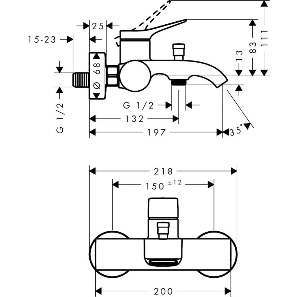 hansgrohe Vivenis Original - Badewannenarmatur Aufputz für 2 Verbraucher, Mischbatterie Badewanne mit Auslauf Länge 19,7 cm, Einhebelmischer Wanne, Chrom, 75423000