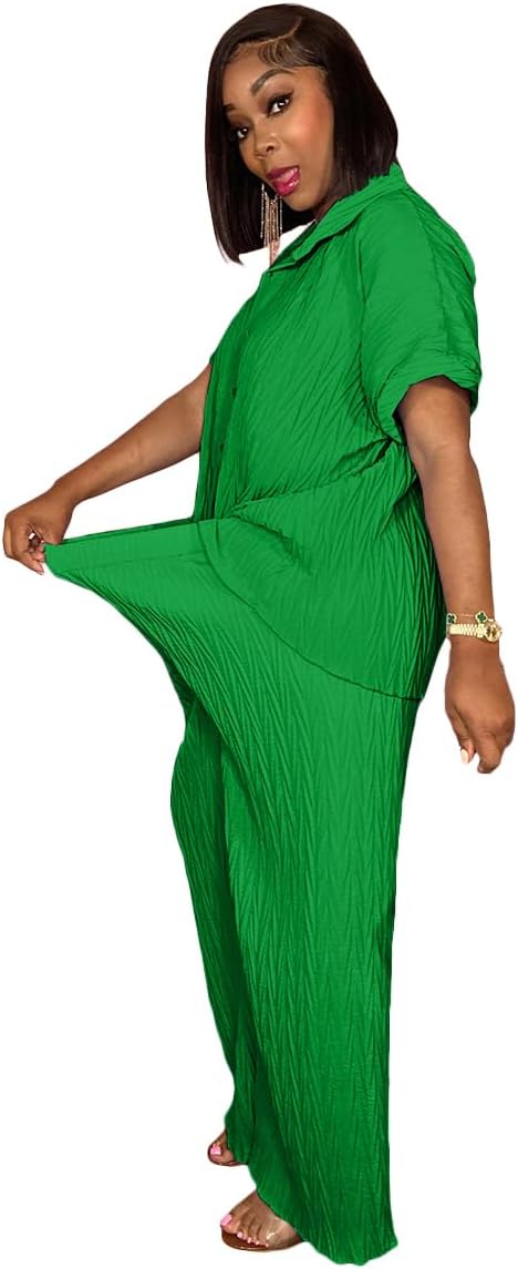 Casual Two Piece Set for Women - Button Down Shirt and Wide Leg Pants Matching Set Tracksuits - Image 2