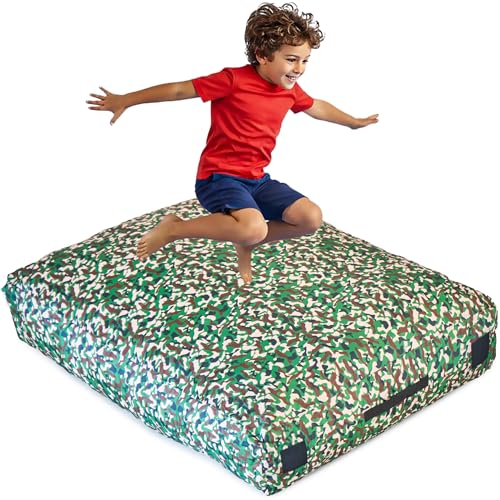SaferBounce Crash Pad for Kids Sensory | Big 5Ft x 5Ft Or 3Ft x 4Ft | Camouflage Autism Sensory Crash Mat for Jumping & Play | Crashpad | Soft Foam Landing Pad | Giant Pillow | Army Style | Climbing