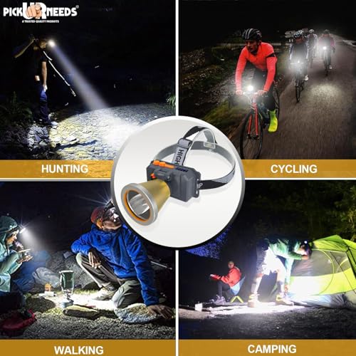 Image of Pick Ur Needs 150 Watt Laser Rechargeable Head Lamp 3 LED Mode Aluminum Body 2000mAh Battery Head Torch /Headlamp for Camping (Gold)