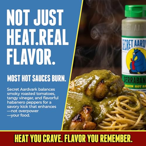Image of Secret Aardvark Serrabanero Green Hot Sauce, Non-GMO, 8 fl oz | Serrano Habanero Tomatillo Marinade, Low Sugar, Low Carb, Vegan, Dairy-Free, No HFCS, For Tacos