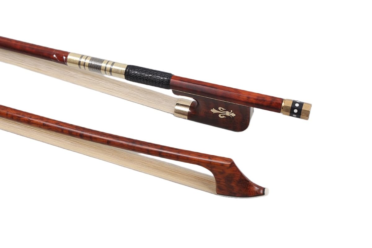 ModouString Cello Bow 4/4 Size Snakewood with Snakewood Frog Natural Horsehair Well Balanced Fleur de lis Inlay