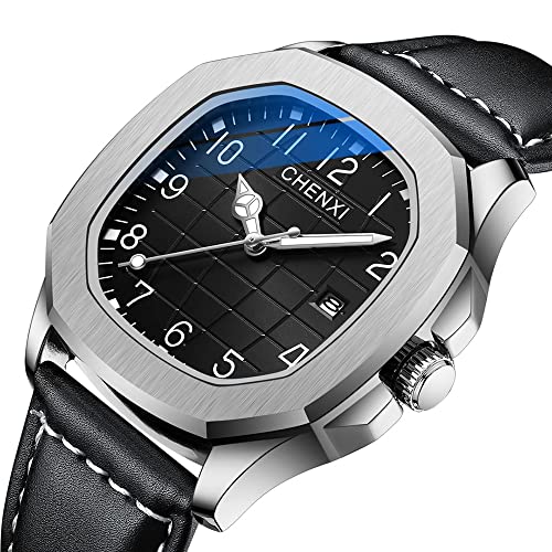 Tiong Mens Leather Strap Watch Waterproof Clock Date Movement Quartz Arabic Numeral Dial Watch #TOP1