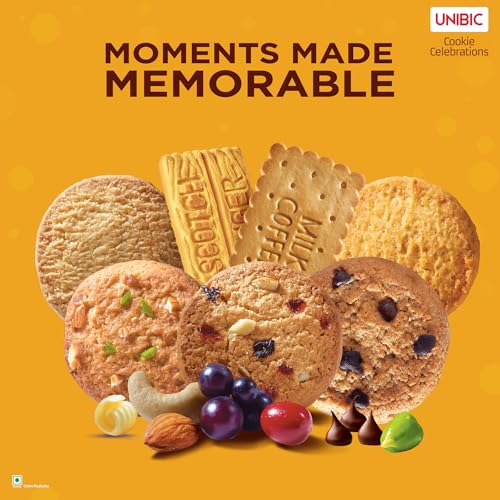 Image of Unibic Celebrations Cookies Gift Pack 700 Grams, Choco Chip, Choco Nut, Scotch Finger, Pista Badam, Honey Oatmeal, Milk Coffee, Nice and Double Chocolate Chip Cookies