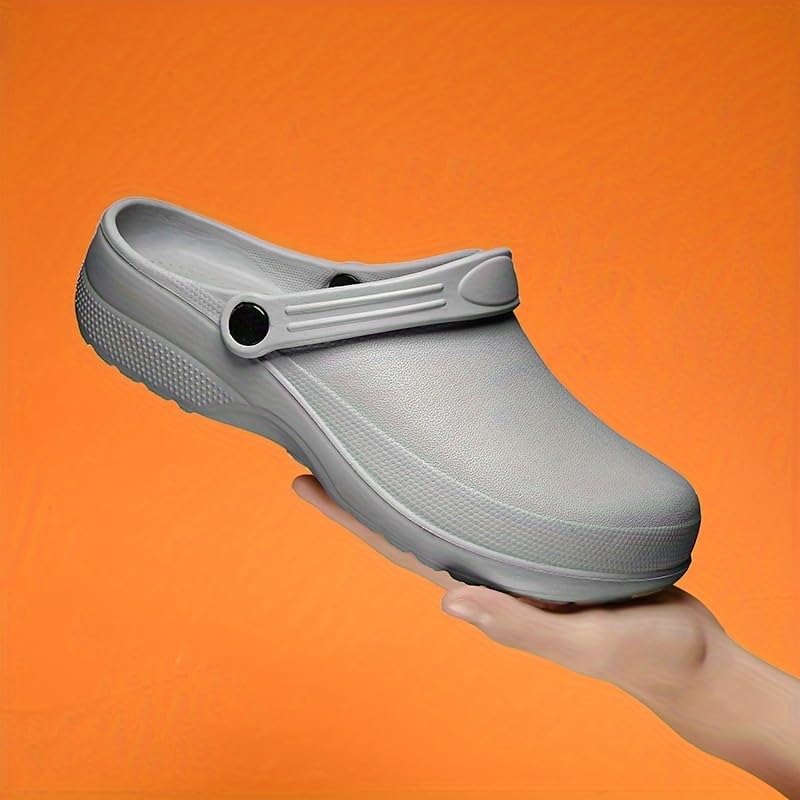 Hhhchpm Unisex EVA Clogs, Comfortable, Durable, Non-Slip, Oil-Resistant, Waterproof, Professional Chef & Nurse Work Shoes, Casual Style, Kitchen Shoes (8,Grey)