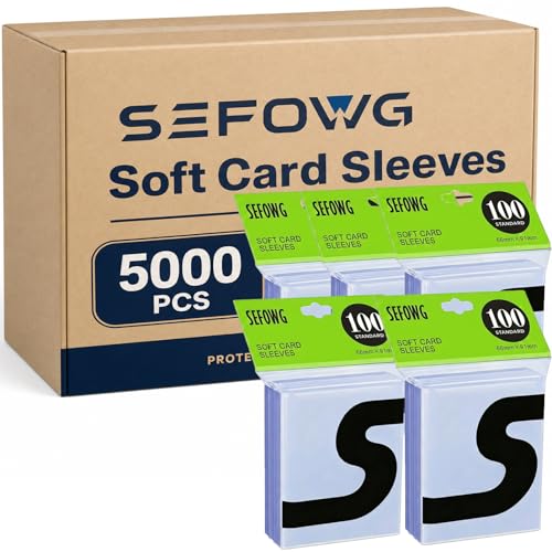 5000ct Clear Card Sleeves for Trading Cards, Baseball Sports Soft Sleeves, Ultra Soft Plastic Card Protector Sleeve for Football, MTG, PKM, Game, Standard Cards by SEFOWG - Used condition - US$30.49