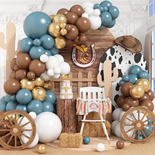 Jobkoo Dusty Blue Brown Balloon Arch Kit Slate Retro Blue