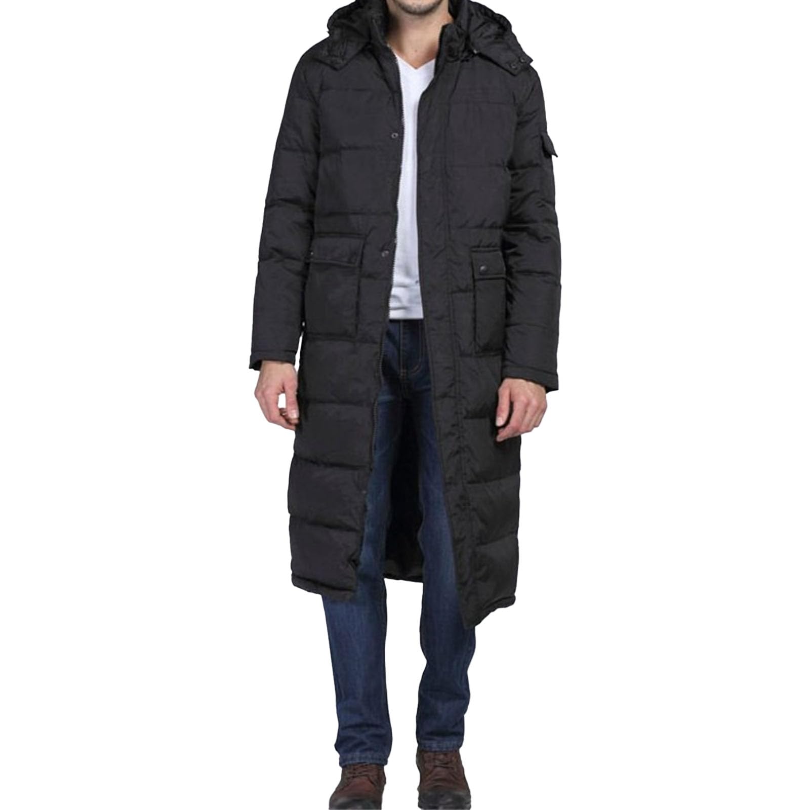 Piumino invernale da uomo classico antivento rimovibile con cappuccio lungo piumino invernale cappotto capispalla freddo