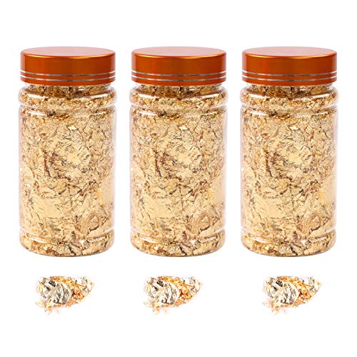 Hojuelas de pan de oro Hoja de papel de oro de imitación de 3 botellas para artesanía dorada,muebles de trabajo de arte y artesanía,proyecto de arte de bricolaje,resina,5 gramos/Botella (Gold)