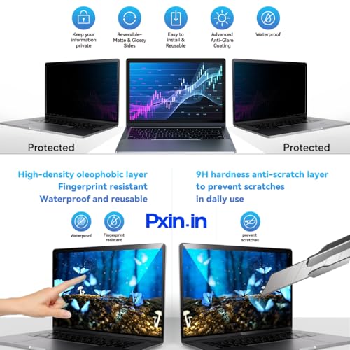 Image of PxIn 14 Inch (4:3) Laptop Privacy Screen | Digital EyeCare Filter | 99% UV (A /B /C) Block | Anti Glare | Side View Blocker | Adv. Laptop Privacy Protector
