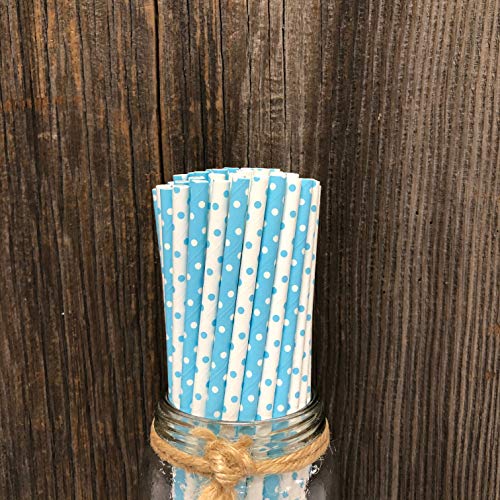 Pitillos de papel azul claro con lunares blancos 50 unidades miniatura 3