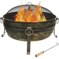 Sunnydaze 34-Inch Large Fire Pit for Outside - Wood-Burning Fire Pit Bowl for Outdoors with Spark Screen, Log Poker, and Grate