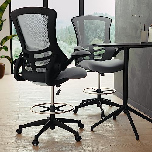 Image of Flash Furniture Kelista Mid-Back Swivel Office Chair with Adjustable Seat Height, Ergonomic Mesh Desk Chair with Flip-Up Armrests, Dark Gray