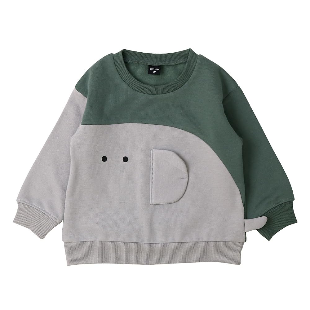 [GrinLab] [グリンラボ] キッズ ベビー スウェットトレーナー アニマル 動物 トロンプルイユ 騙し絵 長袖 裏起毛 起毛あり 男の子 女の子