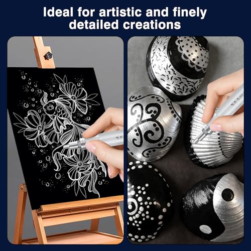 Image of SFAIH Silver Paint Markers Pens - 4 Pack 2-3MM Medium Tip Metallic Acrylic Markers For Holiday Decor, Gift Wrapping, Party Posters, DIY Craft Projects