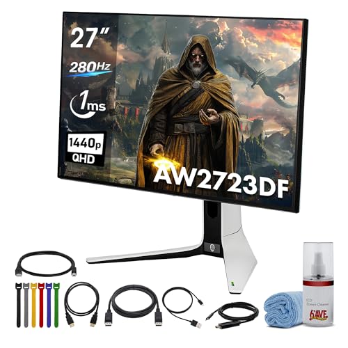 Image of Alienware AW2723DF 27 inch QHD Gaming Monitor, 2560x1440 IPS, 280Hz Overclocked, 1ms GtG Response Time, NVIDIA G-Sync, 95% DCI-P3, USB Hub, Lunar Light Bundle with HDMI and Displayport Cable + More