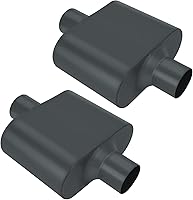 BLACKHORSE-RACING Pair 2.5" Single Chamber Race Mufflers Center In/Out Universal - Max Flow Power Gains Aggressive Sound