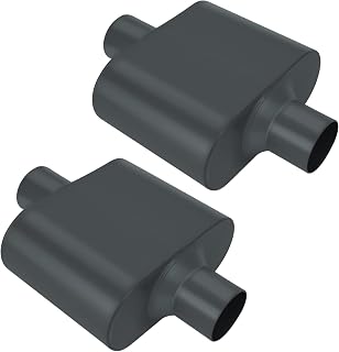 BLACKHORSE-RACING Pair 2.5" Single Chamber Race Mufflers Center In/Out Universal - Max Flow Power Gains Aggressive Sound