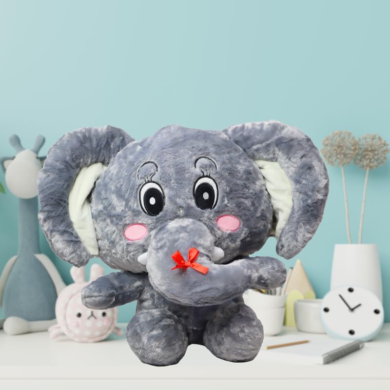 Image of MABLE Elephant Soft Toy for Kids Big Ear Plush Stuffed Animal Toy | Cute & Huggable, Gifting Toy for Baby Boys & Girls Grey