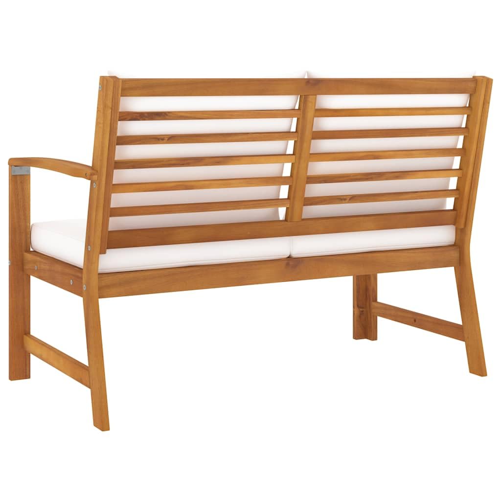 Panca da Giardino con Cuscini, Legno Acacia Massello, Panchina da Esterno con Schienale, Salottino da Giardino per Patio e Balcone, Bianco Crema, 114.5 x 60.5 x 81 cm