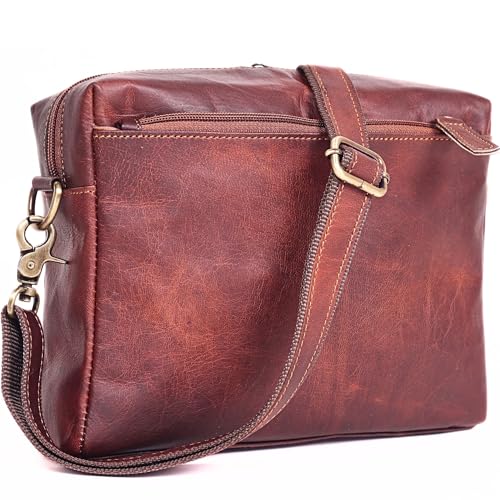 Genuine Leather Crossbody Purse for Women Brown Leather Shoulder Bag with Adjustable Strap, Zipper Closure, Satchel Saddlebag Style, Travel & Everyday Use