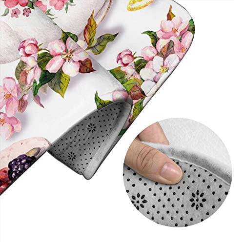 DIRYKILP Badematte + Konturmatte + Toilettendeckelbezug, Kuchen und Teekanne Floral 3 Stück Badematte Set, mit rutschfester Klebeunterseite – Bild 6